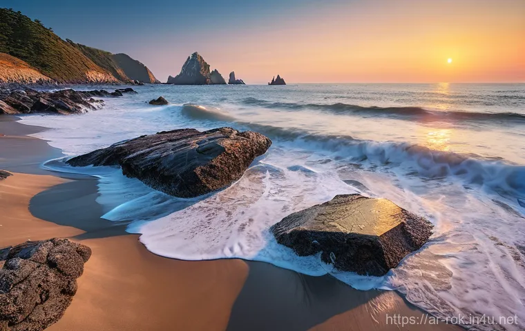 울산 대왕암 일출 촬영 팁 - **Prompt:** A breathtaking and vibrant capture of the sunrise at Daewangam, showcasing the Dragon Ro...