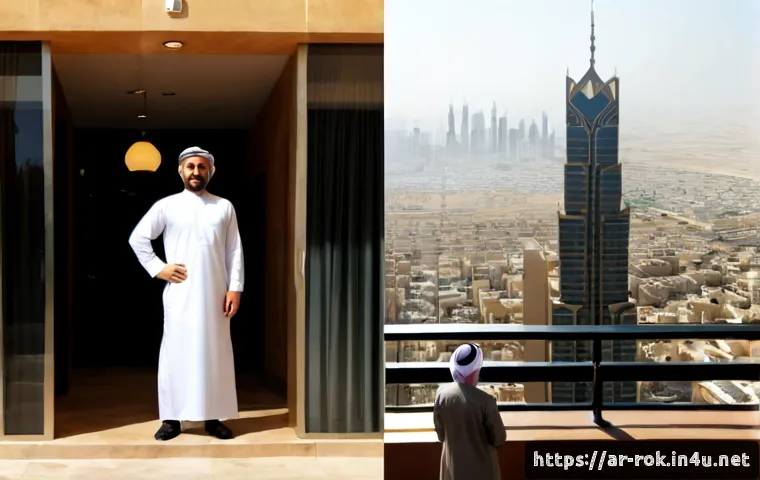 소득 불균형과 해결 방안 - Photorealistic split-scene illustration of income inequality in a modern Arab city: on one side, a w...